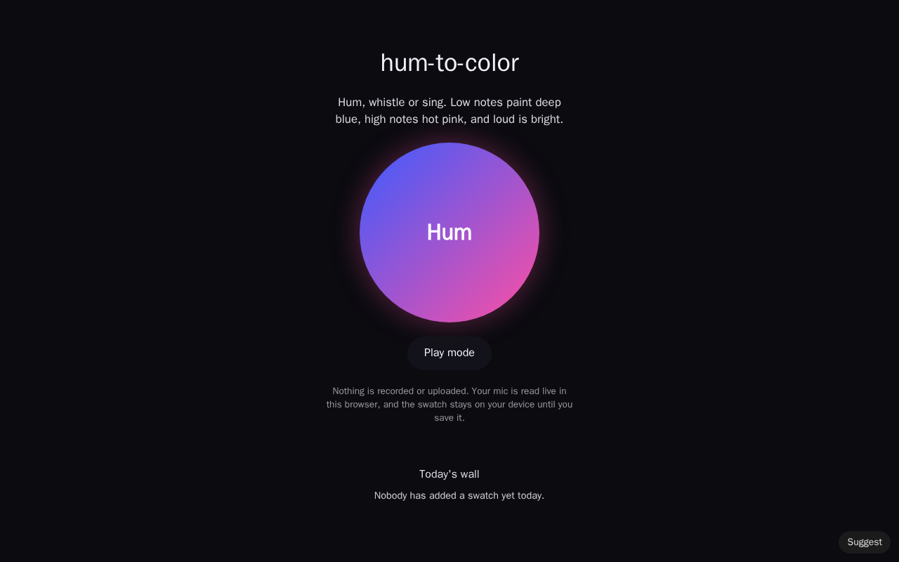 Hum to color: screenshot